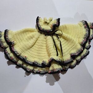 Handmade Yellow Crochet Dress with Black Trim